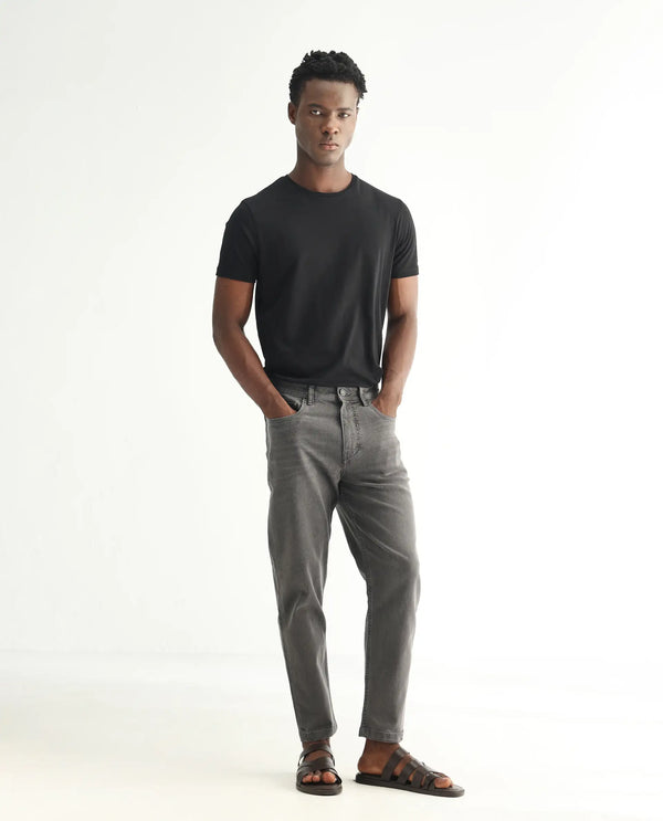 Rare Rabbit Men's Sam Grey Mid Wash Mid Rise Carrot Fit Jeans