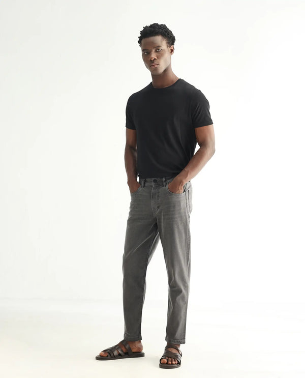 Rare Rabbit Men's Sam Grey Mid Wash Mid Rise Carrot Fit Jeans