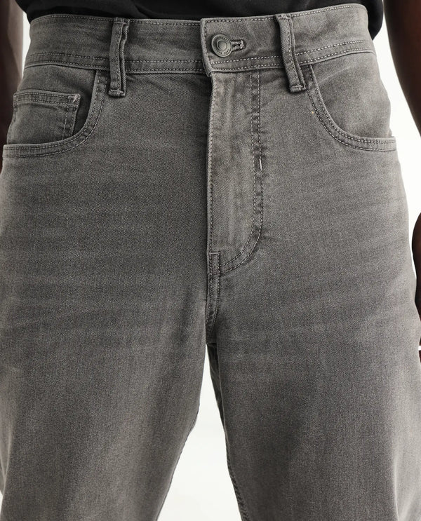 Rare Rabbit Men's Sam Grey Mid Wash Mid Rise Carrot Fit Jeans