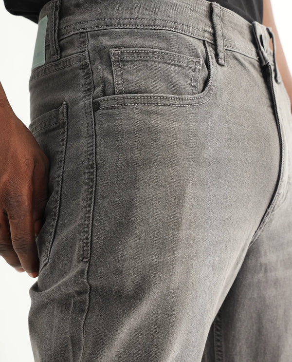 Rare Rabbit Men's Sam Grey Mid Wash Mid Rise Carrot Fit Jeans
