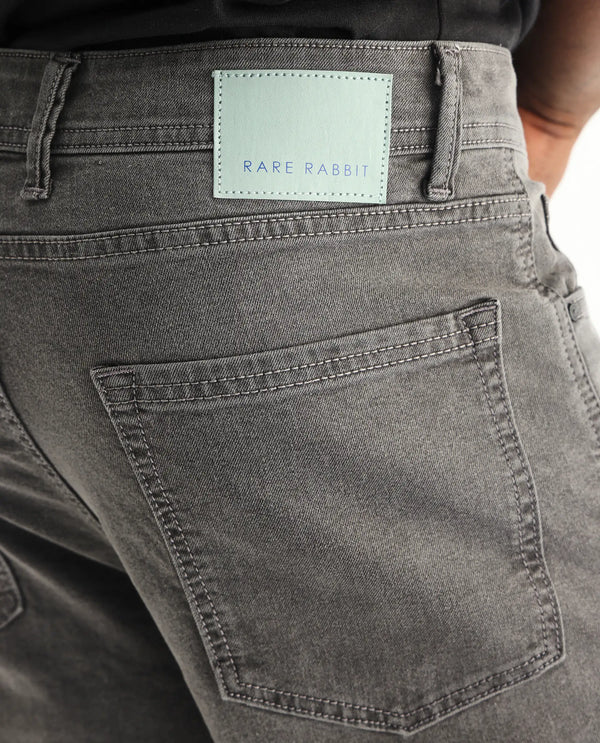 Rare Rabbit Men's Sam Grey Mid Wash Mid Rise Carrot Fit Jeans