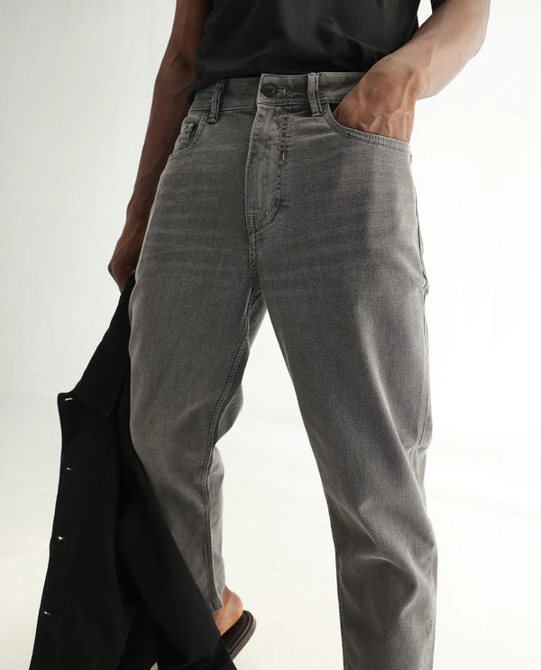 Rare Rabbit Men's Sam Grey Mid Wash Mid Rise Carrot Fit Jeans