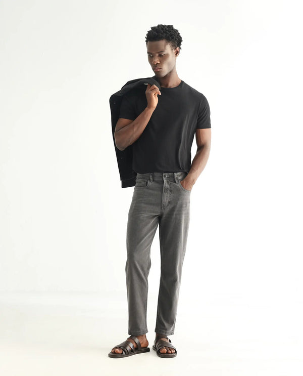 Rare Rabbit Men's Sam Grey Mid Wash Mid Rise Carrot Fit Jeans