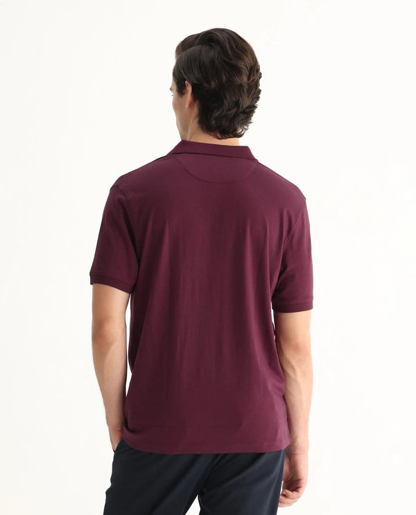 Rare Rabbit Men Schop Light Maroon Cotton Blend Short Sleeve Regular Fit Solid Polo