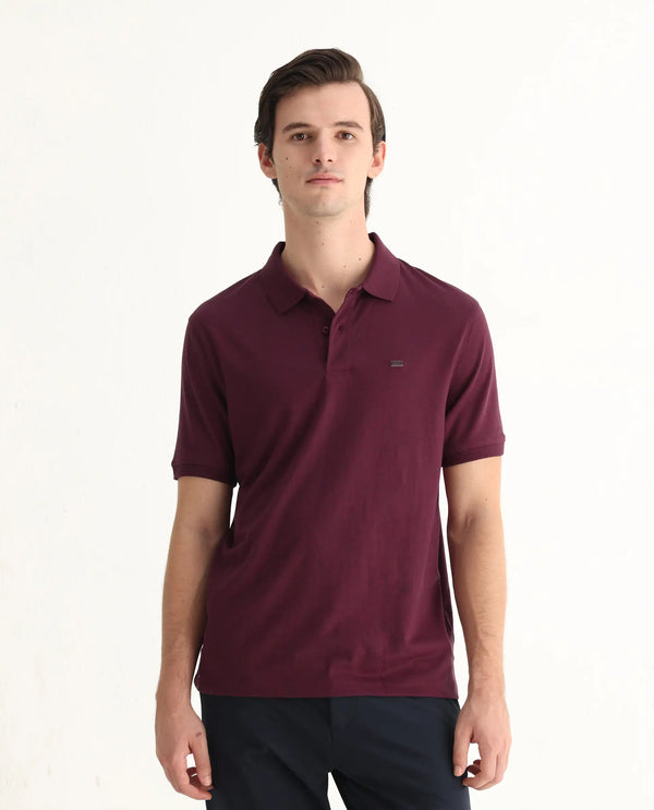 Rare Rabbit Men Schop Light Maroon Cotton Blend Short Sleeve Regular Fit Solid Polo