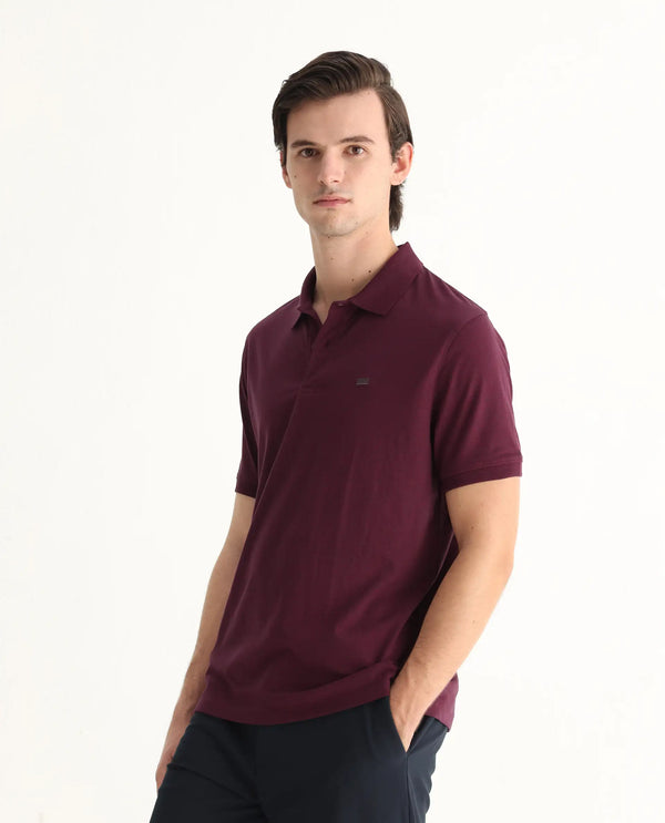 Rare Rabbit Men Schop Light Maroon Cotton Blend Short Sleeve Regular Fit Solid Polo