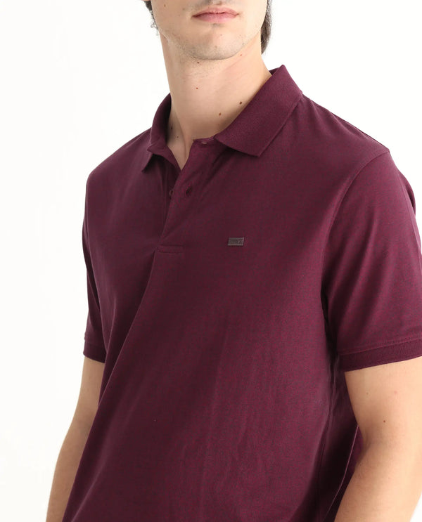 Rare Rabbit Men Schop Light Maroon Cotton Blend Short Sleeve Regular Fit Solid Polo