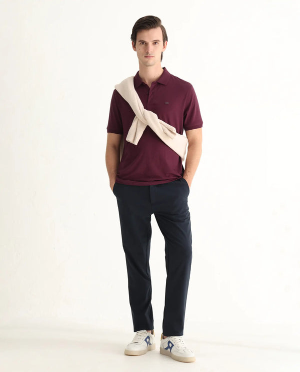 Rare Rabbit Men Schop Light Maroon Cotton Blend Short Sleeve Regular Fit Solid Polo