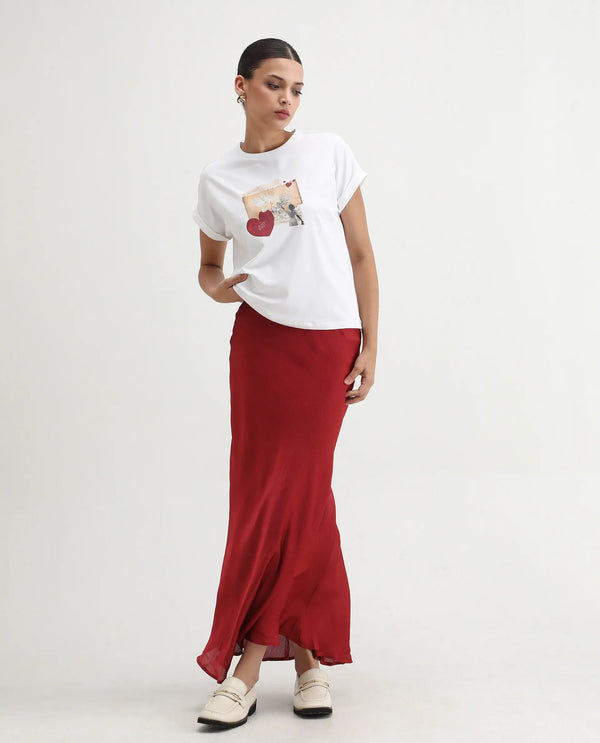 Rareism Women Somker Off white Half Sleeve Crew Neck Graphic Print T-Shirt