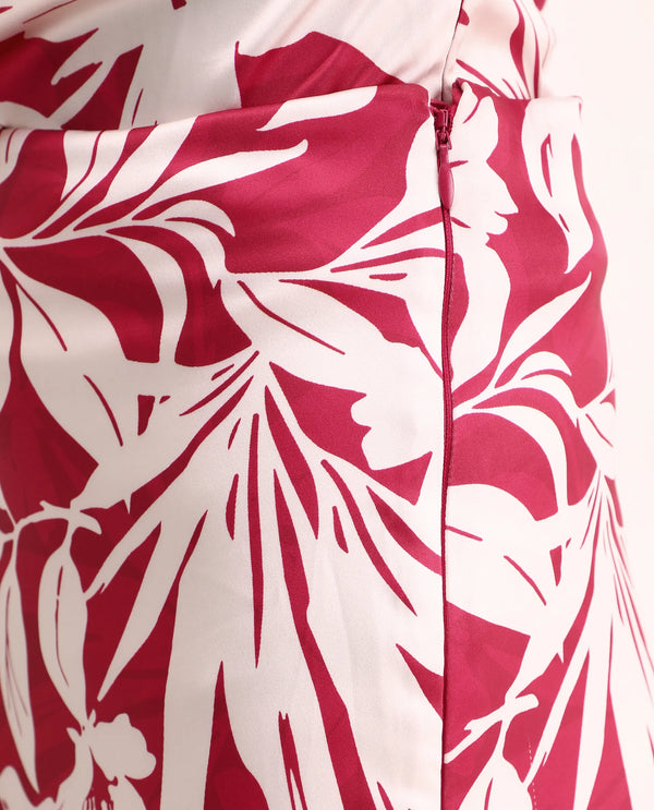 Rareism Women Somtar-B Pink Polyester Fabric Zipper Closure Straight Fit Midi Floral Print Skirt