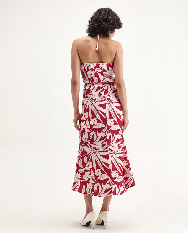 Rareism Women Somtar-B Pink Polyester Fabric Zipper Closure Straight Fit Midi Floral Print Skirt