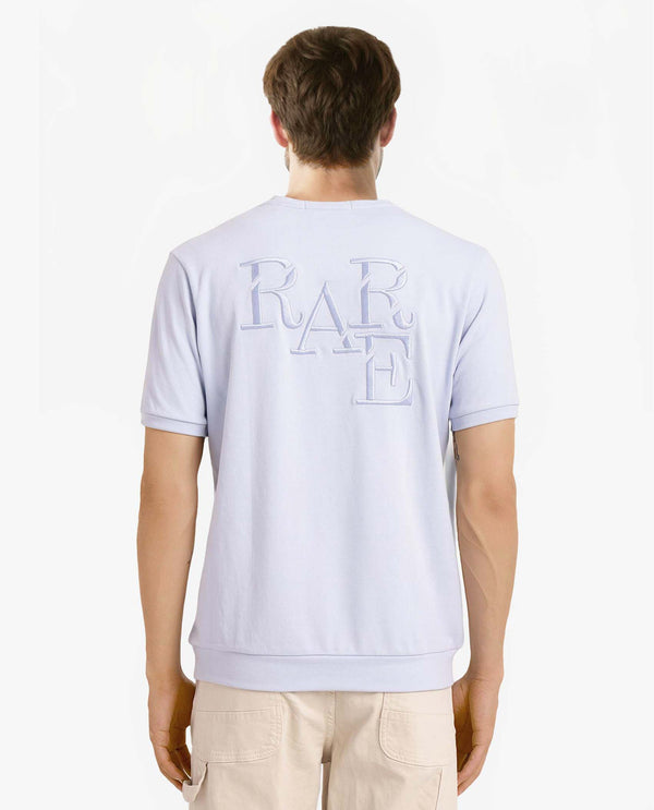 Rare Rabbit Men's Sorp Light Blue Cotton Fabric Short Sleeve Crew Neck Oversized Fit Back Embroidered T-Shirt