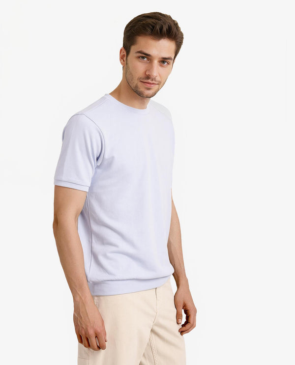 Rare Rabbit Men's Sorp Light Blue Cotton Fabric Short Sleeve Crew Neck Oversized Fit Back Embroidered T-Shirt