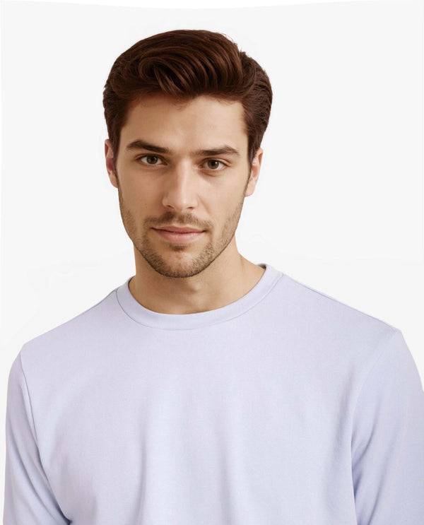Rare Rabbit Men's Sorp Light Blue Cotton Fabric Short Sleeve Crew Neck Oversized Fit Back Embroidered T-Shirt