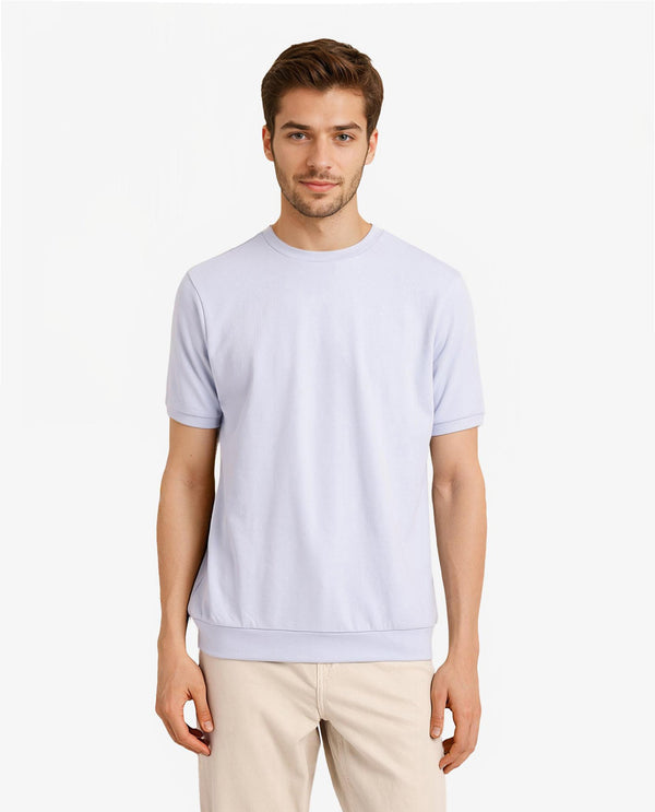 Rare Rabbit Men's Sorp Light Blue Cotton Fabric Short Sleeve Crew Neck Oversized Fit Back Embroidered T-Shirt