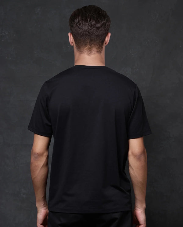 Rare Rabbit Men Spectre Black Cotton Polyester Lycra Fabric Short Sleeve Crew Neck Regular Fit Graphic Print T-Shirt