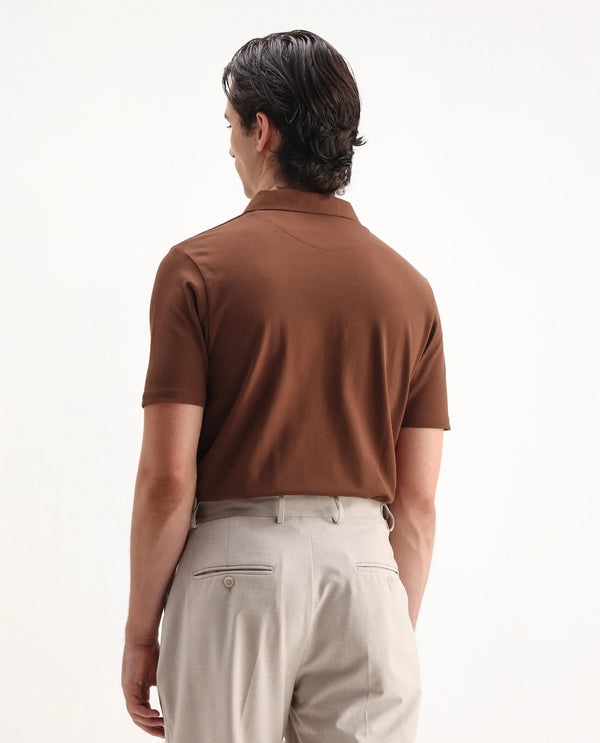 Rare Rabbit Mens Stan-2 Dusky Rust Cotton Fabric Collared Neck Zipper Closure Half Sleeves Polo T-Shirt