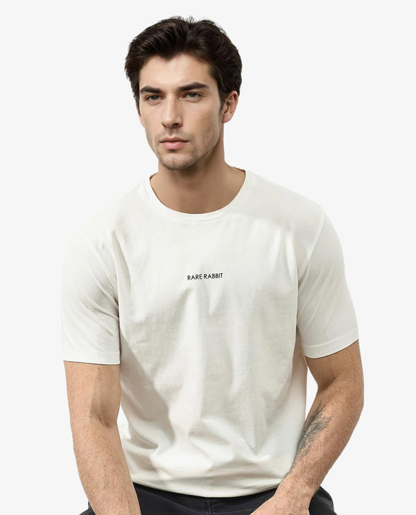 Rare Rabbit Articale Mens Stark Off White Cotton Polyester Fabric Short Sleeve Crew Neck Regular Fit Printed T-Shirt