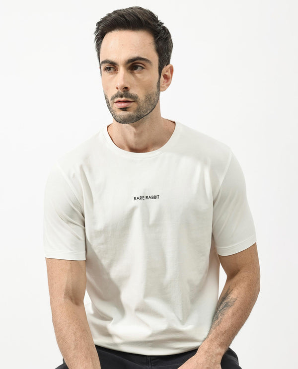 Rare Rabbit Articale Mens Stark Off White Cotton Polyester Fabric Short Sleeve Crew Neck Regular Fit Printed T-Shirt