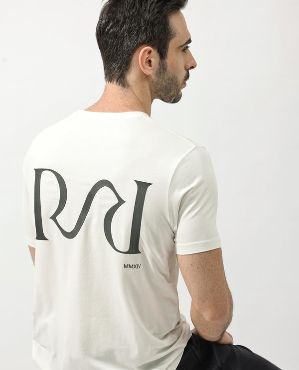 Rare Rabbit Articale Mens Stark Off White Cotton Polyester Fabric Short Sleeve Crew Neck Regular Fit Printed T-Shirt