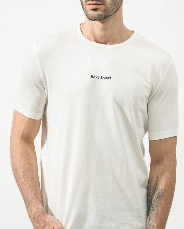 Rare Rabbit Articale Mens Stark Off White Cotton Polyester Fabric Short Sleeve Crew Neck Regular Fit Printed T-Shirt