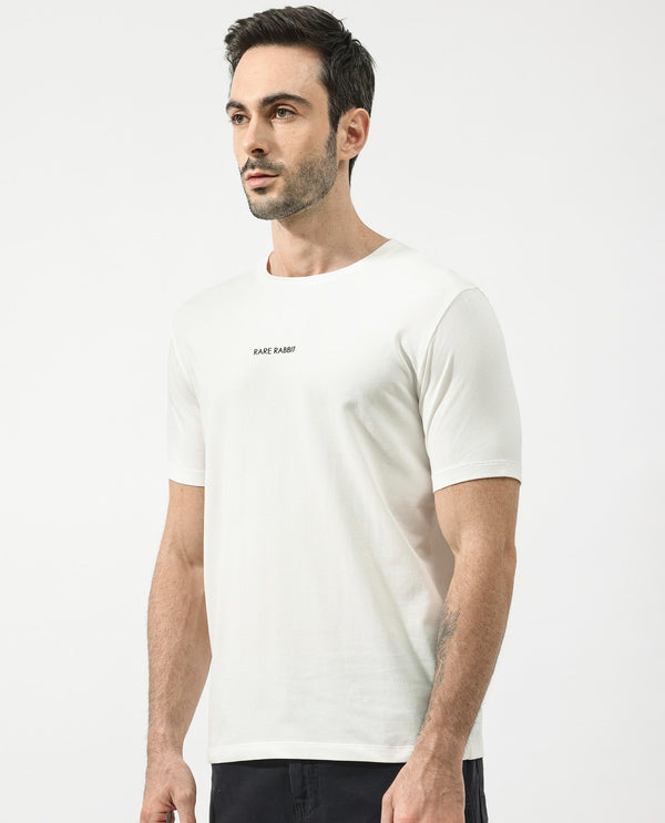 Rare Rabbit Articale Mens Stark Off White Cotton Polyester Fabric Short Sleeve Crew Neck Regular Fit Printed T-Shirt