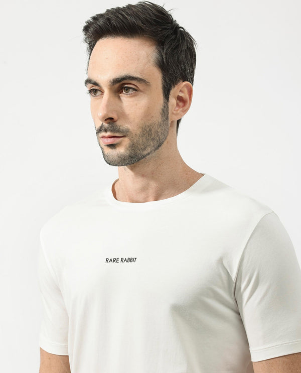 Rare Rabbit Articale Mens Stark Off White Cotton Polyester Fabric Short Sleeve Crew Neck Regular Fit Printed T-Shirt