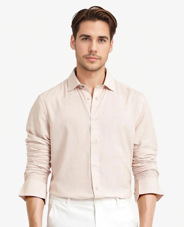 Rare Rabbit Men Swift Beige Viscose Fabric Full Sleeve Regular Fit Geometric Print Shirt