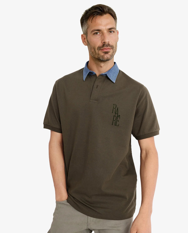 Rare Rabbit Men Tem Dark Olive Short Sleeve Collared Neck Button Closure Plain Polo