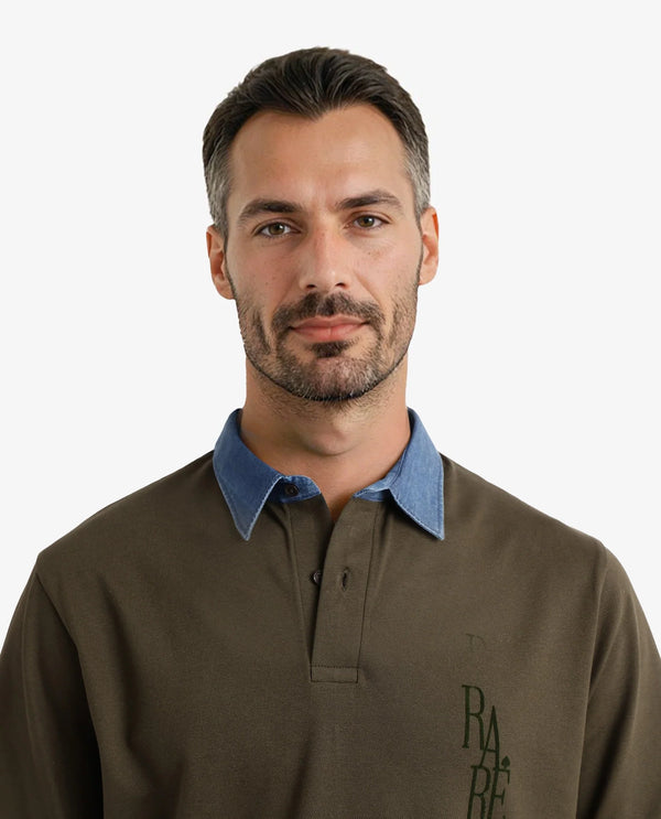 Rare Rabbit Men Tem Dark Olive Short Sleeve Collared Neck Button Closure Plain Polo