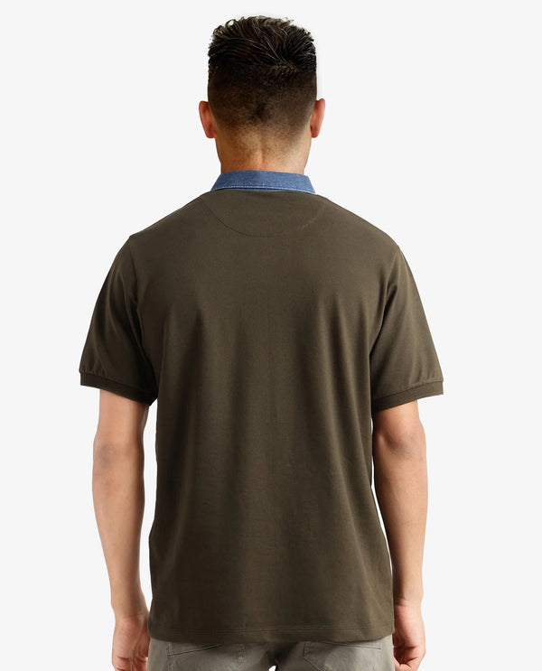 Rare Rabbit Men Tem Dark Olive Short Sleeve Collared Neck Button Closure Plain Polo