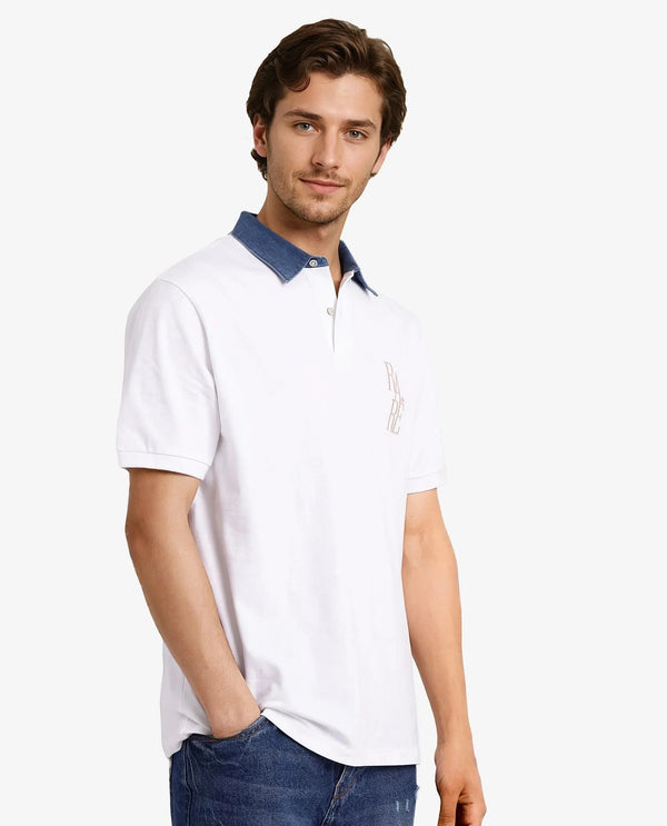 Rare Rabbit Men Tem White Short Sleeve Collared Neck Button Closure Plain Polo