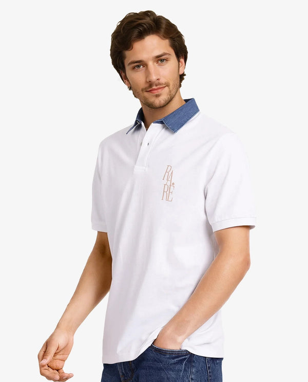 Rare Rabbit Men Tem White Short Sleeve Collared Neck Button Closure Plain Polo