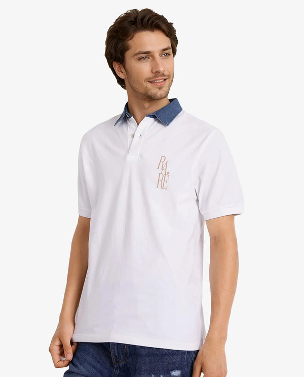 Rare Rabbit Men Tem White Short Sleeve Collared Neck Button Closure Plain Polo