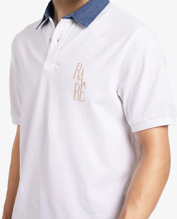 Rare Rabbit Men Tem White Short Sleeve Collared Neck Button Closure Plain Polo