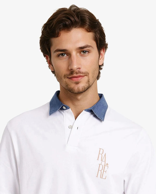 Rare Rabbit Men Tem White Short Sleeve Collared Neck Button Closure Plain Polo
