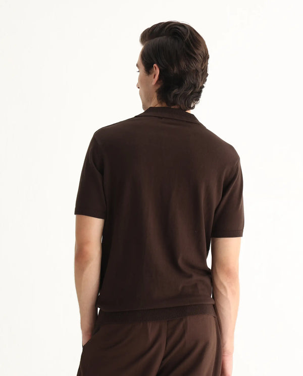 Rare Rabbit Men's Teny Dark Brown Cotton Blend Fabric Half Sleeve Spread Collar Regular Fit Plain Polo