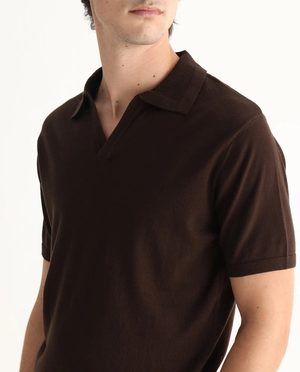 Rare Rabbit Men's Teny Dark Brown Cotton Blend Fabric Half Sleeve Spread Collar Regular Fit Plain Polo