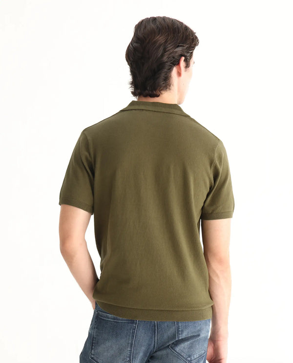 Rare Rabbit Men's Teny Olive Cotton Blend Fabric Half Sleeve Spread Collar Regular Fit Plain Polo
