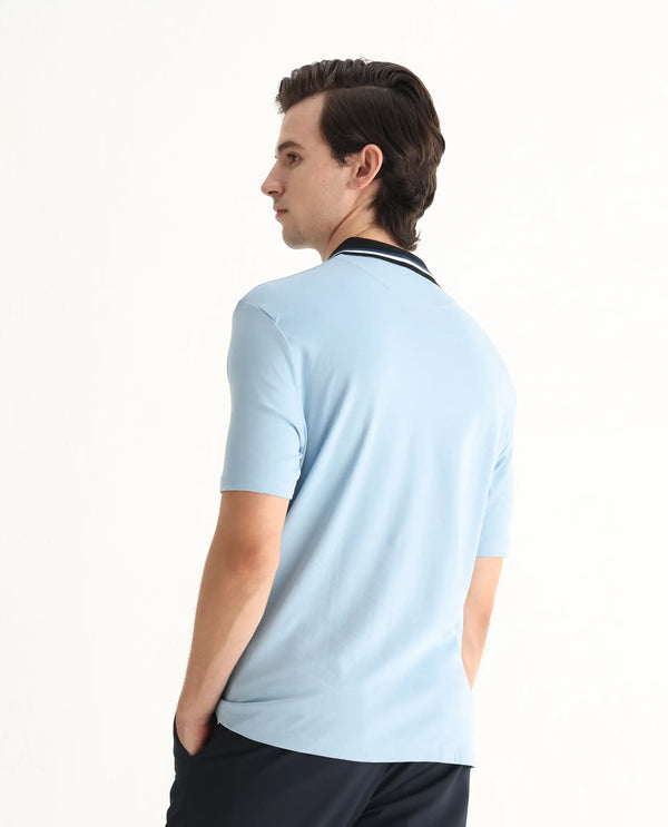 Rare Rabbit Men's Territ Light Blue Short Sleeve Collared Neck Regular Fit Plain Polo T-Shirt