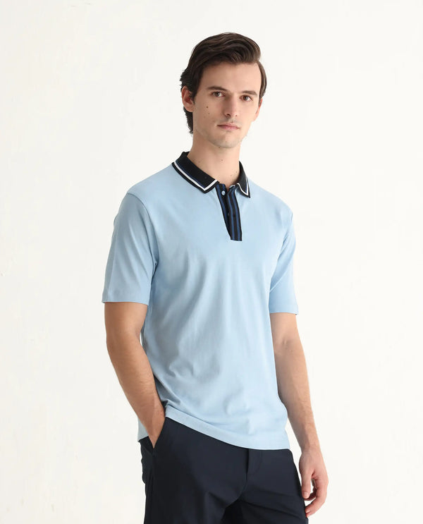 Rare Rabbit Men's Territ Light Blue Short Sleeve Collared Neck Regular Fit Plain Polo T-Shirt