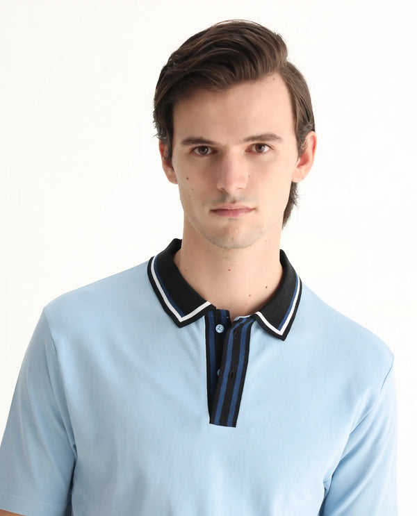 Rare Rabbit Men's Territ Light Blue Short Sleeve Collared Neck Regular Fit Plain Polo T-Shirt