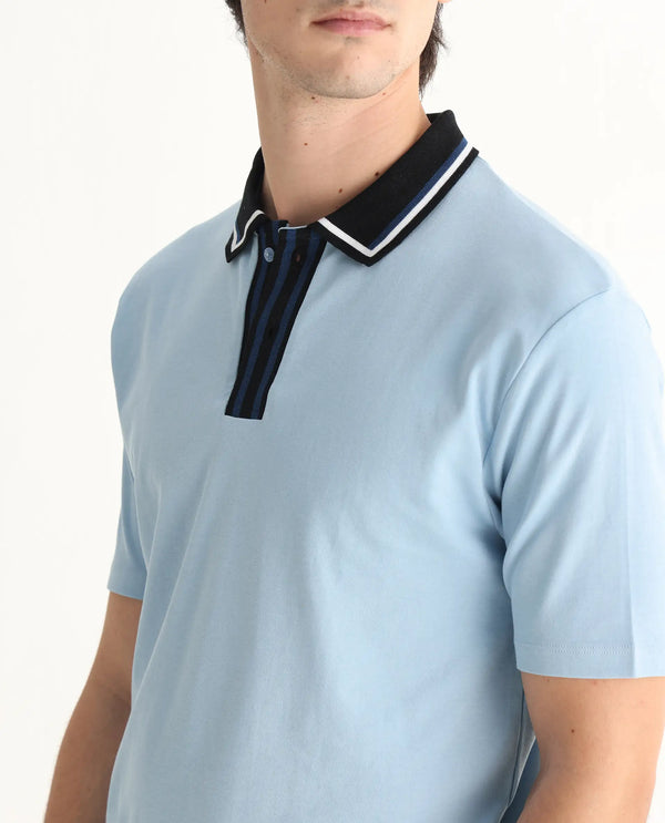 Rare Rabbit Men's Territ Light Blue Short Sleeve Collared Neck Regular Fit Plain Polo T-Shirt