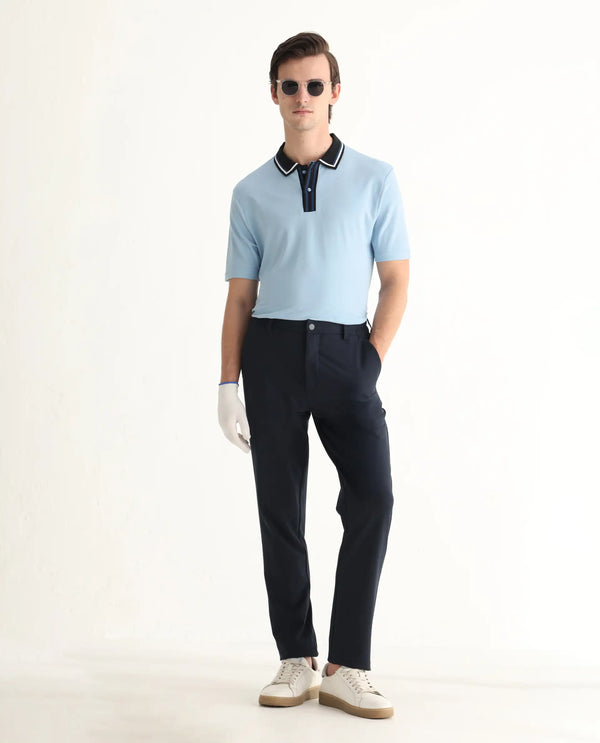 Rare Rabbit Men's Territ Light Blue Short Sleeve Collared Neck Regular Fit Plain Polo T-Shirt
