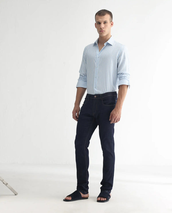 Rare Rabbit Men's Toledo Navy Dark Wash Mid-Rise Slim Fit Jeans