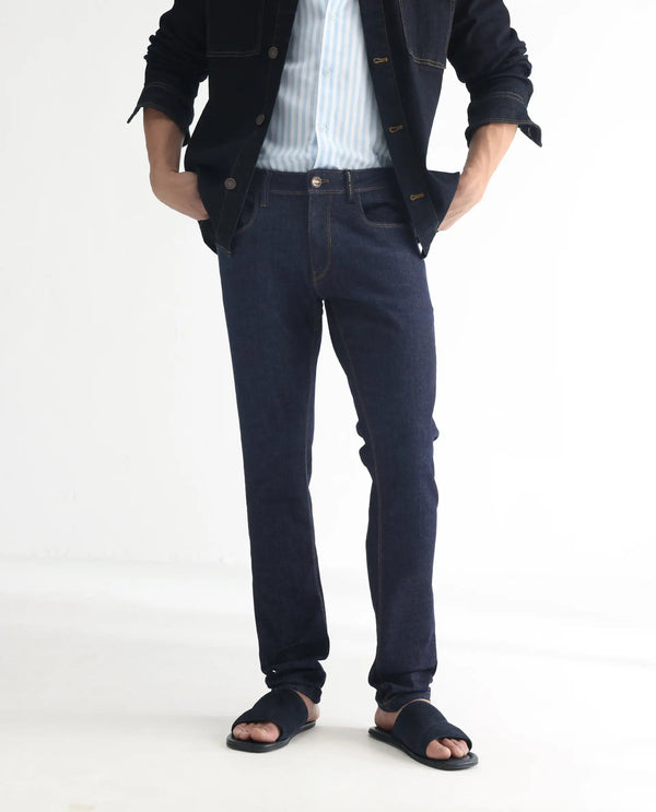 Rare Rabbit Men's Toledo Navy Dark Wash Mid-Rise Slim Fit Jeans