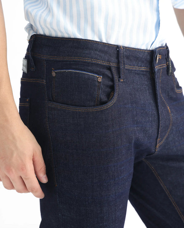Rare Rabbit Men's Toledo Navy Dark Wash Mid-Rise Slim Fit Jeans
