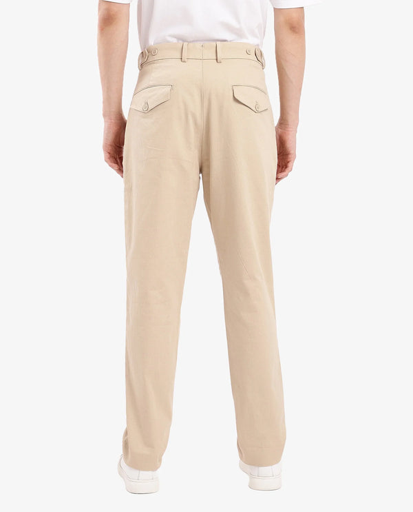Rare Rabbit Men's Torro Beige Cotton Fabric Solid Regular Fit Relaxed Pleated Trouser