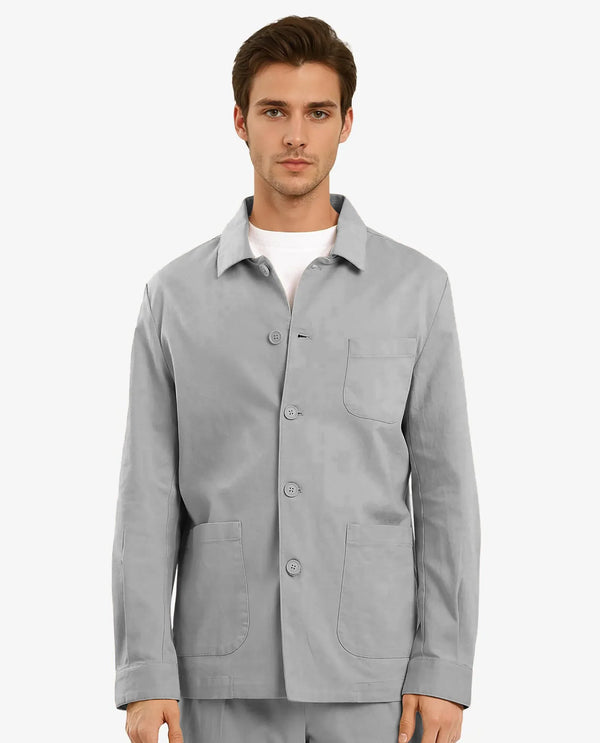 Rare Rabbit Men's Torroy Grey Cotton Fabric Full Sleeves Collared Neck Plain Jacket