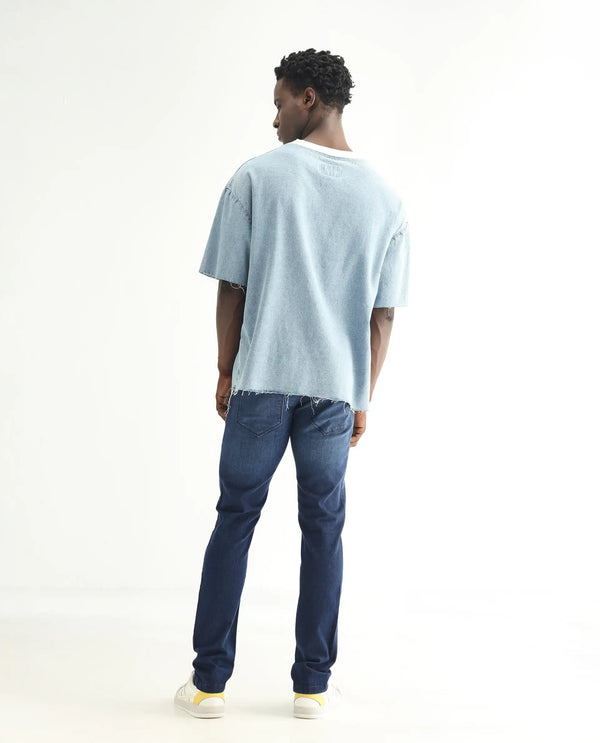 Rare Rabbit Men's Toucil Dark Blue Mid Wash Mid-Rise Slim Fit Jeans